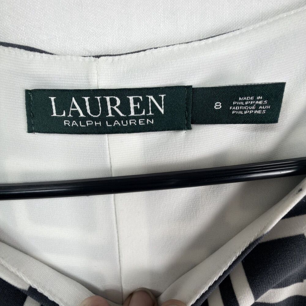 lauren ralph lauren gray white geometric knot front fit flare midi dress sz 8 - Picture 4 of 9